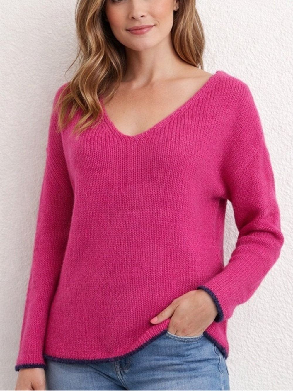 $3/20 Tommy Girl Retro Fun Fuchsia Hot Pink Soft Plush Lace Up Back Sweater